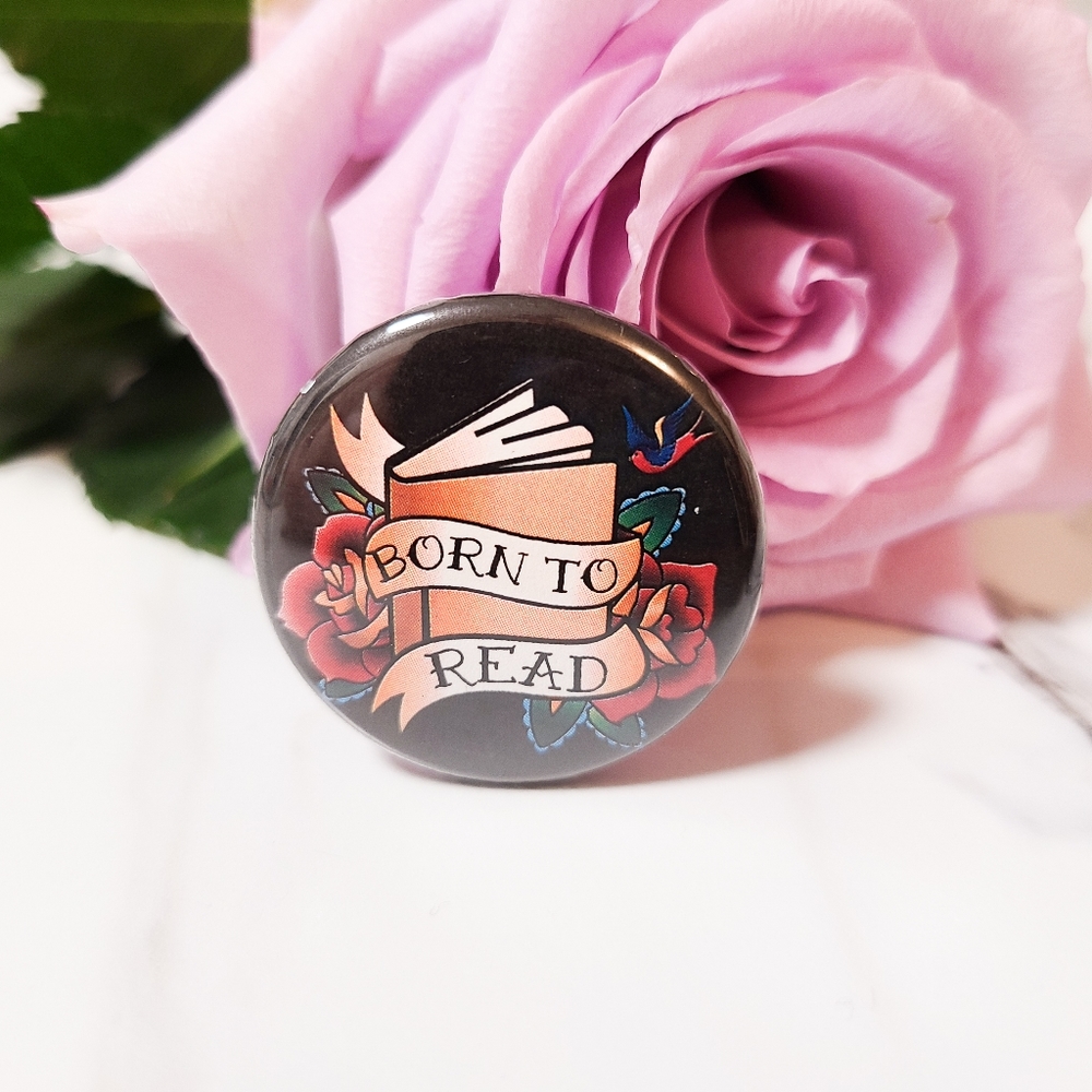 "Born to Read" Reading Tattoo Button